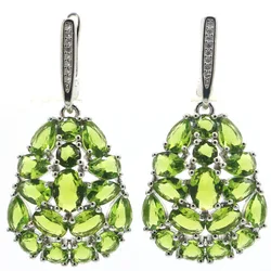 Buy 5 Get 1 Free 38x20mm Highly Recommend Green Peridot Pink Raspberry Rhodolite Garnet CZ Woman's Silver Earrings