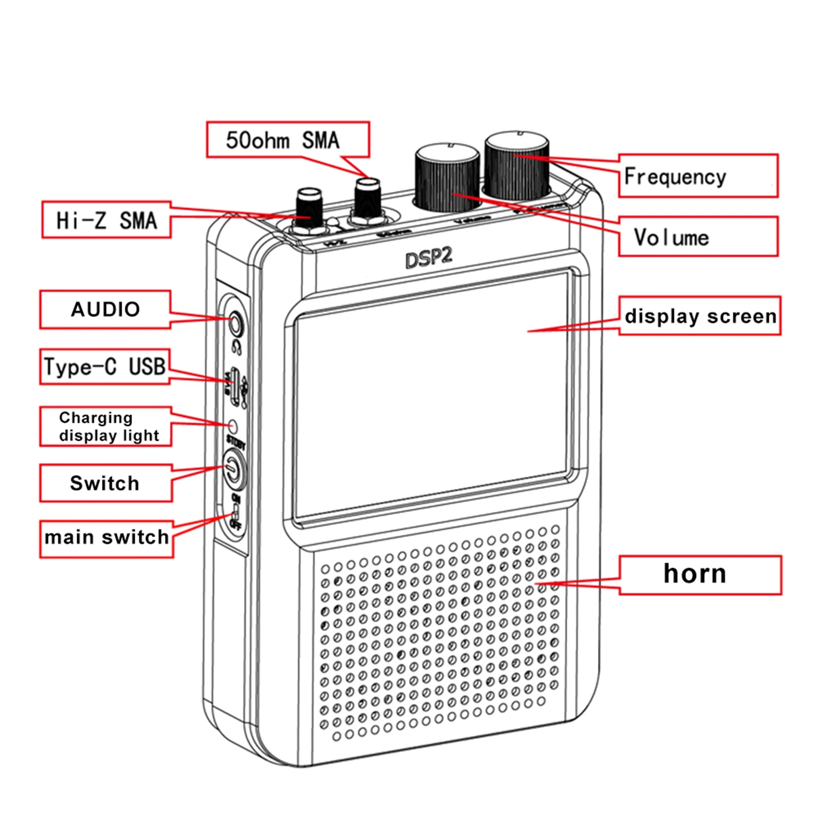 Para rádio receptor malaquita Malahit-DSP2 com bateria recarregável de 5000mAh filtro ajustável rádio malaquita