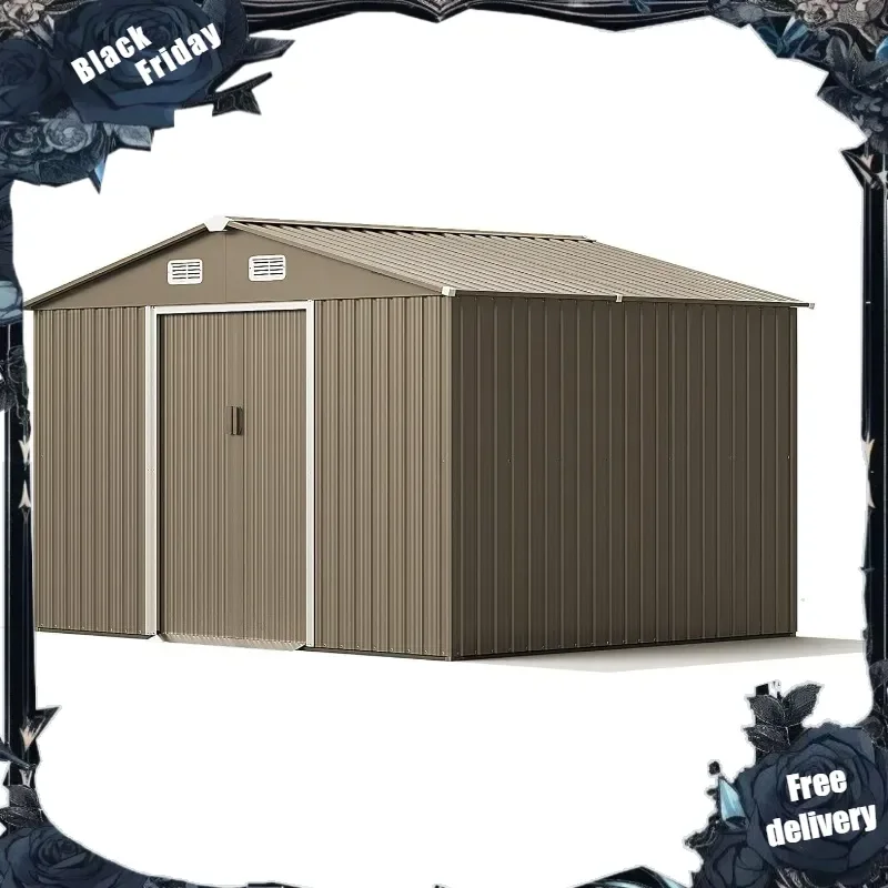 

10FT x 8FT Metal Storage Shed for Outdoor with Design of Lockable Slide Doors and Air Vent, Tiny House Utility and Tool Storage