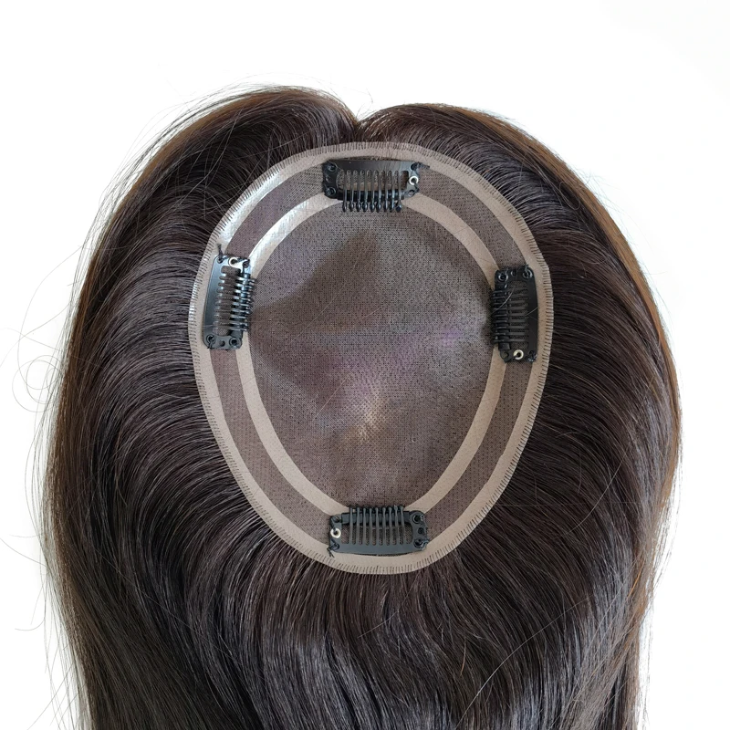 Ready Stock 100% Double Drawn Hair Mono Base 4 Clips Natural Real Remy Human Hair Lace Topper