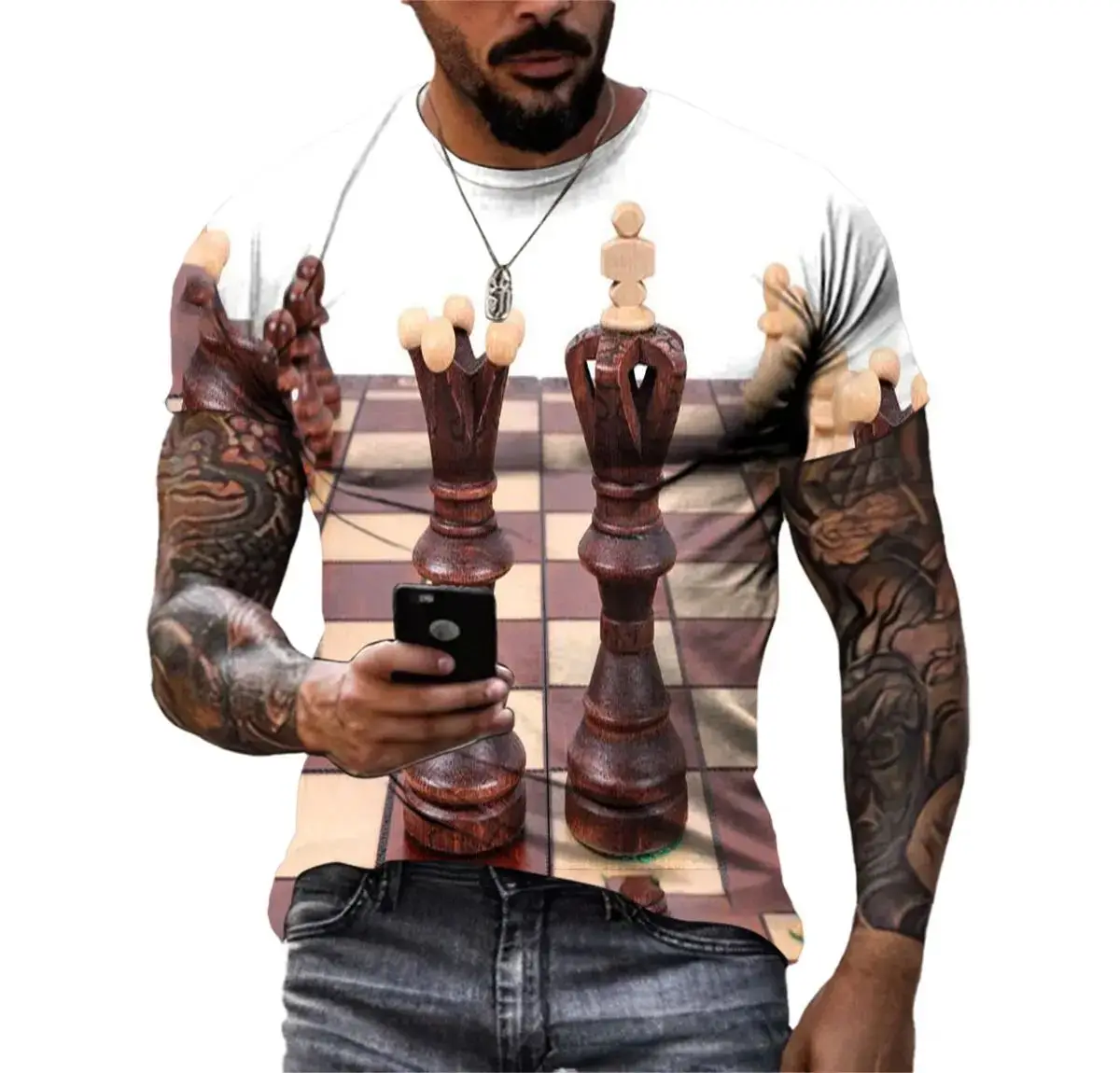 New Men\'s Summer Fashion Chess Pattern 3d Printed T-Shirt Street Harajuku Personality Trend O Collar Short Sleeve Plus Size Top