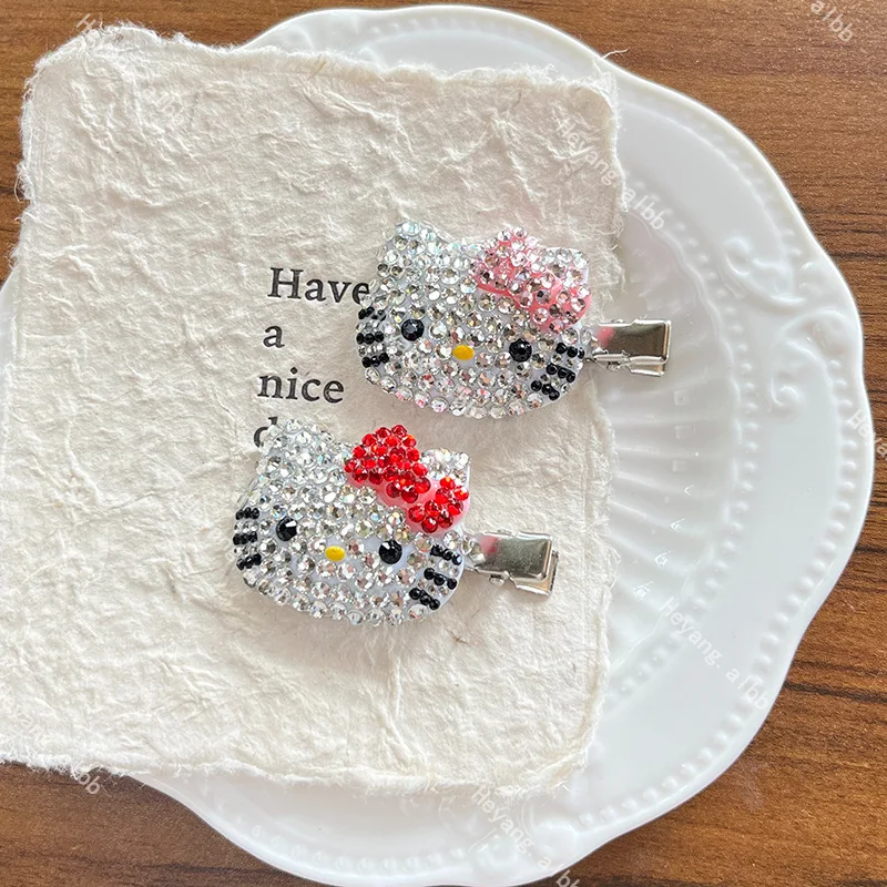 

Hello Kitty Diamond Hair Clip Sweet Girl Bangs Side Clip Versatile Cute Anime Hair Clip Women Accessories Wholesale Holiday Gift