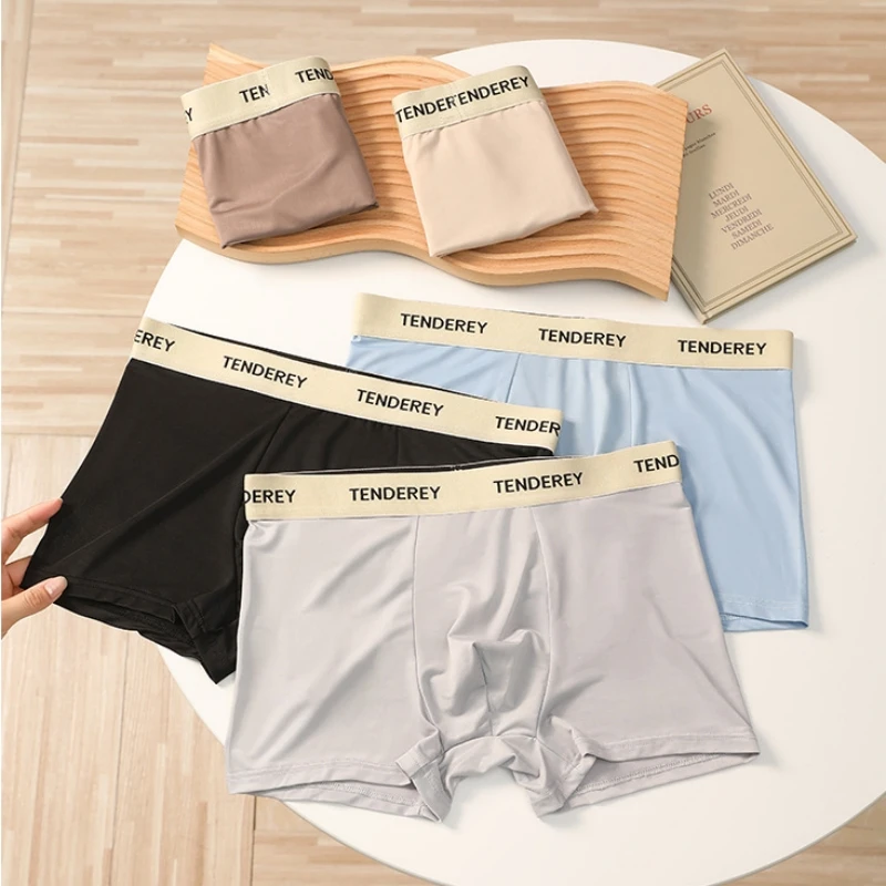 plus Size Men's L-4XL Ice Silk Seamless Boxer Briefs Breathable Cool Loose Fit Underwear for Summer