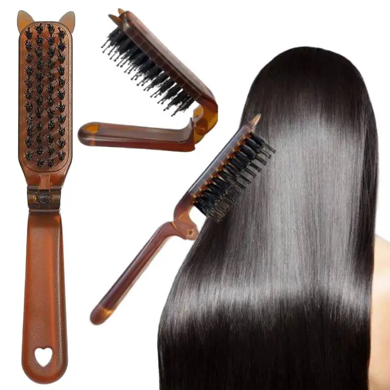 

Portable Foldable Hair brush Boar Bristle Hairbush No Damage Hair Brushes Detangling Brush Scalp for Ponytail Extensions