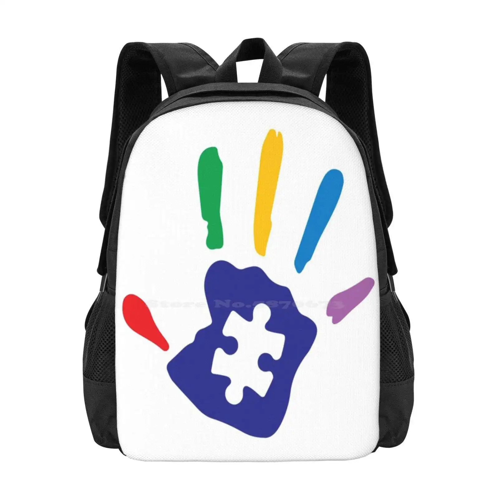 Colorful Autism Hand New Arrivals Unisex Bags Student Bag Backpack Aspergers Awareness Aspie Autism Statement Support Autistic