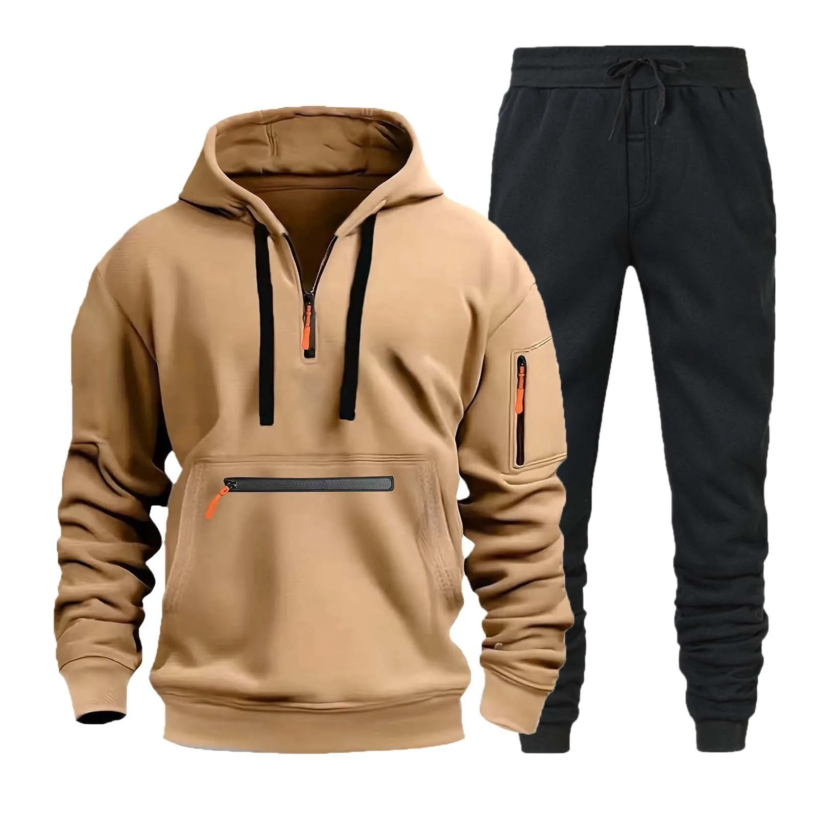 LOGO 2024 Autumn and winter men\'s fleece hoodie set pocket hoodie with multiple zippers