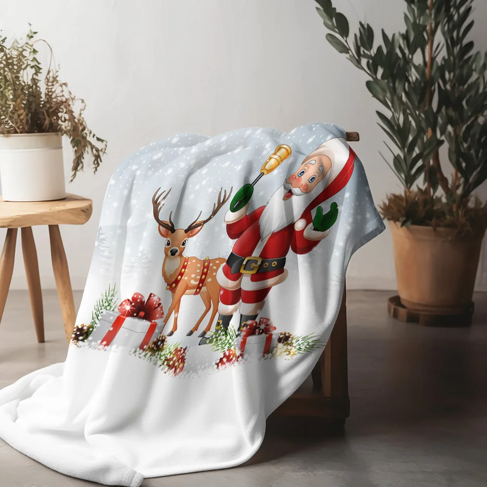 

Рождественское одеяло Санта-Клауса, уютный праздничный праздничный подарок, домашний декор, олень, снежинки, зимнее теплое покрывало, диван, бухта