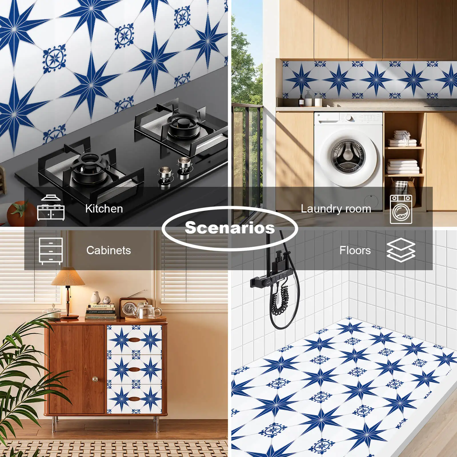 7.87인치 x 7.87인치 미국용 심리스하고 매끄러운 마감의 청백색 바닥 비닐 타일 (10개입)