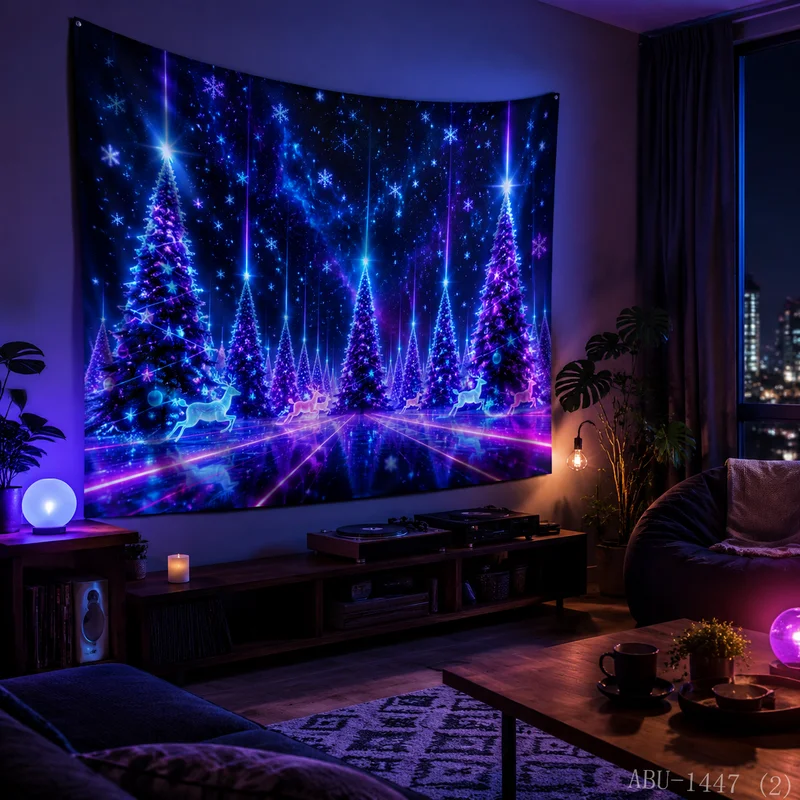 VIKAMA Gilded Pink Christmas Tree Starlight Luxury Christmas Tapestry Background Hanging Cloth Living Room Room Decoration
