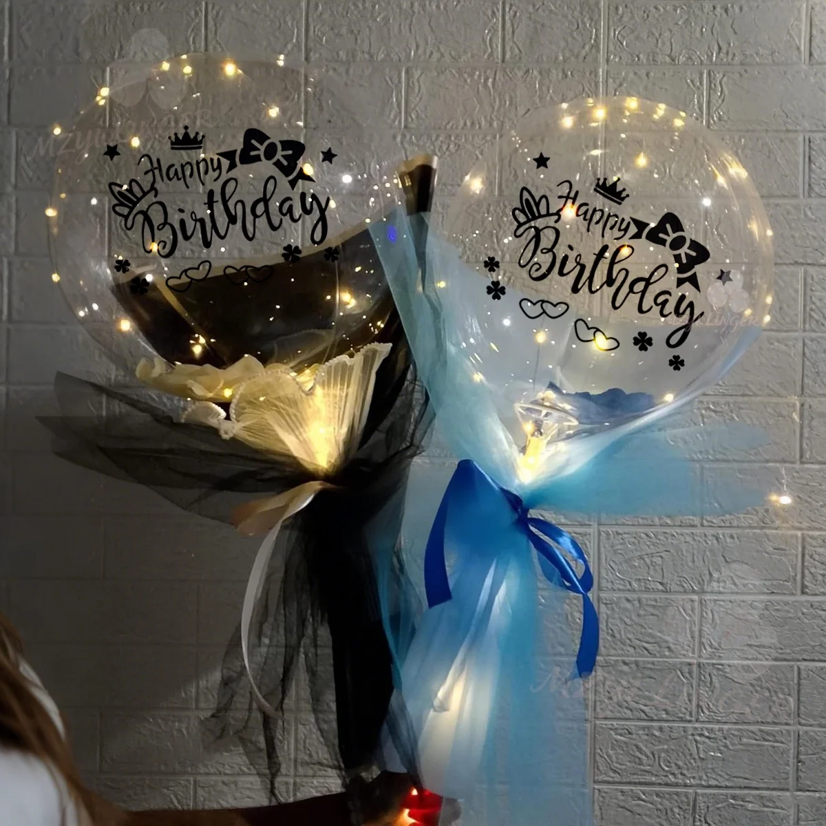LED Transparente Bobo-Ballon-Lichterkette (ohne Batterie) mit Happy Birthday Aufkleber, Geburtstagsparty-Dekoration, Foto-Requisiten – Detail 5