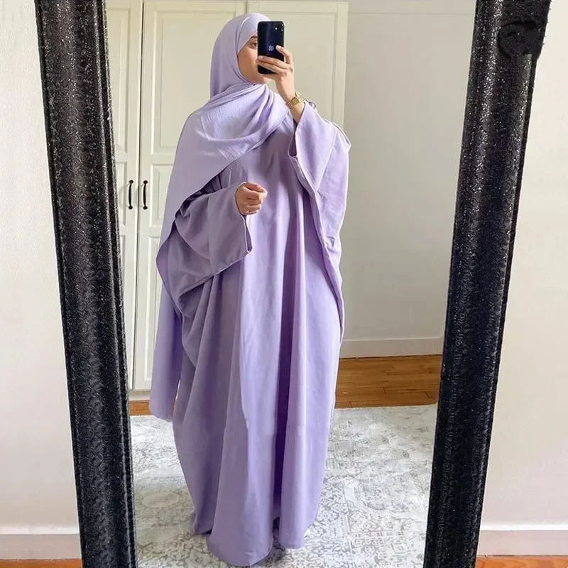 Eid Muslim Hijab Dresses for Women Prayer Clothes Plain Batwing Abaya Dress Islam Dubai Turkey Saudi  Loose Robe ملابس اسلاميه