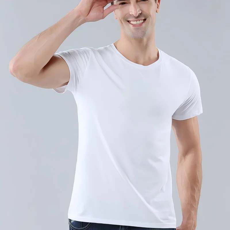 Round-neck polyester T-shirt with custom digital printing, loose and breathable, large size, short sleeve, plain color, custom l