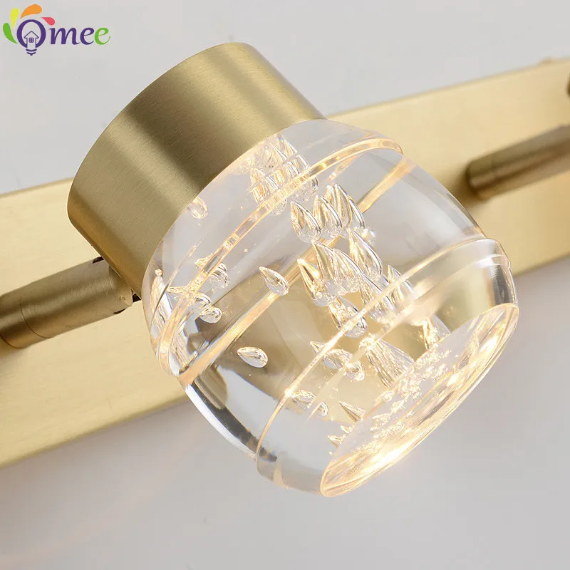 Lámpara Led de cristal para espejo, luz de maquillaje moderna para baño y dormitorio, 110V, 220V, resistente al agua, cristal acrílico dorado, luces de pared para tocador