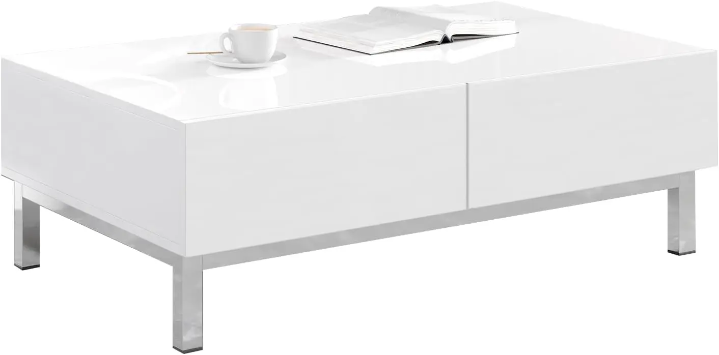 طاولة قهوة واسعة اللمعان مطلية بالكهرباء مقاس 40 بوصة مع درجين تخزين مغناطيسيين، وطاولة مركزية حديثة وبسيطة، لغرفة المعيشة