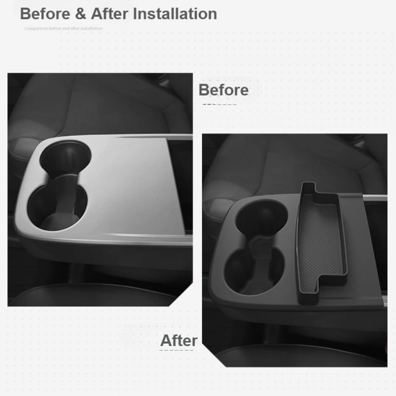 Center Console One‑Piece Cup Holder Only For Tesla ModelY Standard 2025 2026 Pure‑TPE Integrated Mat Insert Armrest Storage Box
