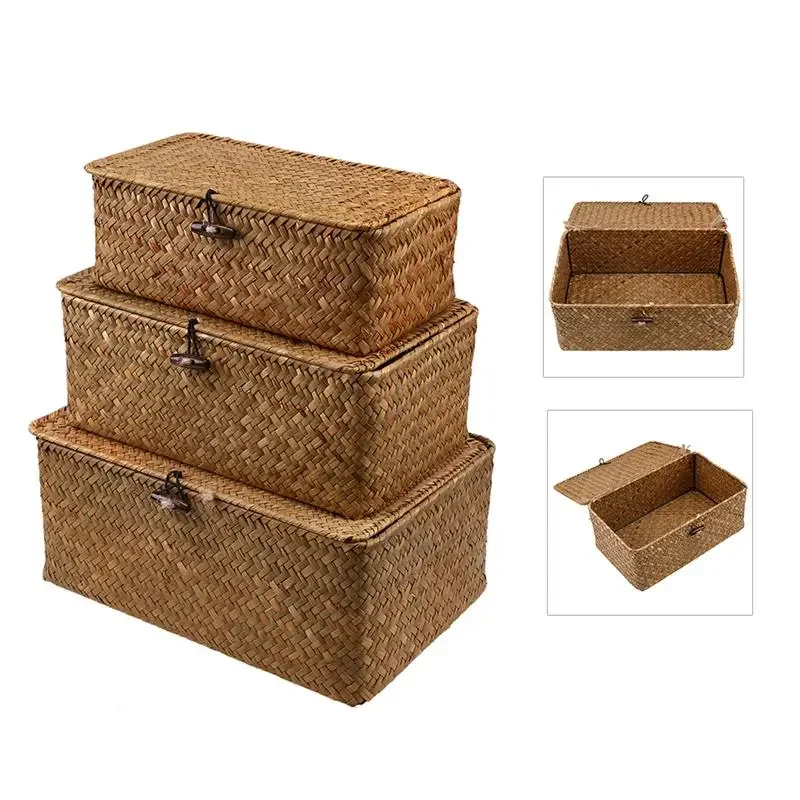 1PCS Manual Woven Storage Basket Lid Debris Consolidation  Box   Sorting  Jewelry  WF1016