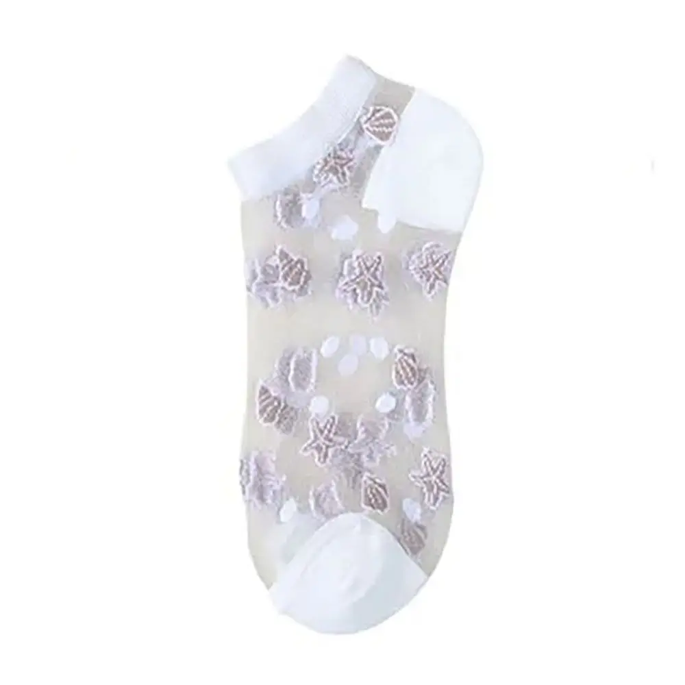 

High Quality Breathable Crystal Glass Silk Socks Transparent Silk Lastic Socks Lace Short Socks