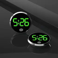 New Car Clock LED Electronic Watch Round Alloy Touch Luminous Creative Digital Clock For Car Supplies Accessories