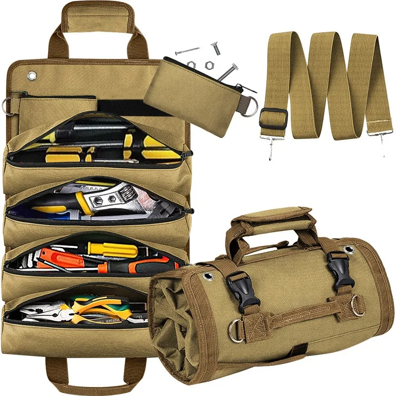 Hardware Tool Storage Bag - Roll-Up Electrician Pouch, Car Hanging Organizer, Vehicle-Mounted Hardware Tool Kit