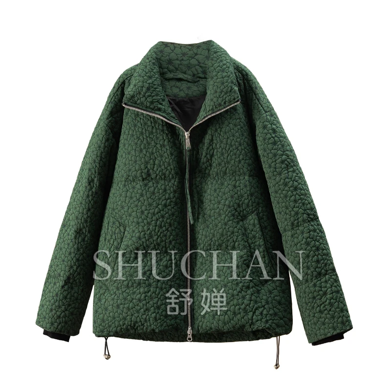 Cool Men and Women of The Same Style, Luxury Brand Flower Jacquard Stand-up Collar 90 Down Jacket Women