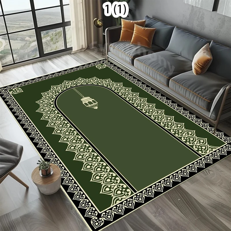 Elegant Black Gold Prayer Rug Islamic Mosque Arch Print NonSlip Floor Mat for Muslim Worship Living Room Home Decor