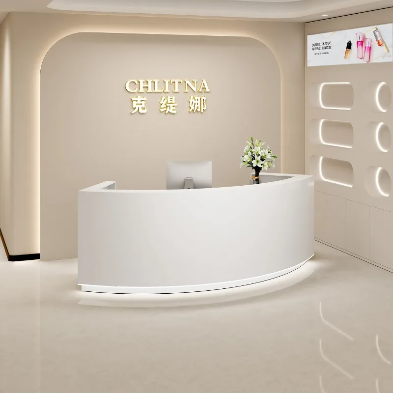 

Deep Storage Front Desk Reception Counter Modern U Shape Arched Reception Desk Beauty Salon Mostrador Recepcion Office Furniture