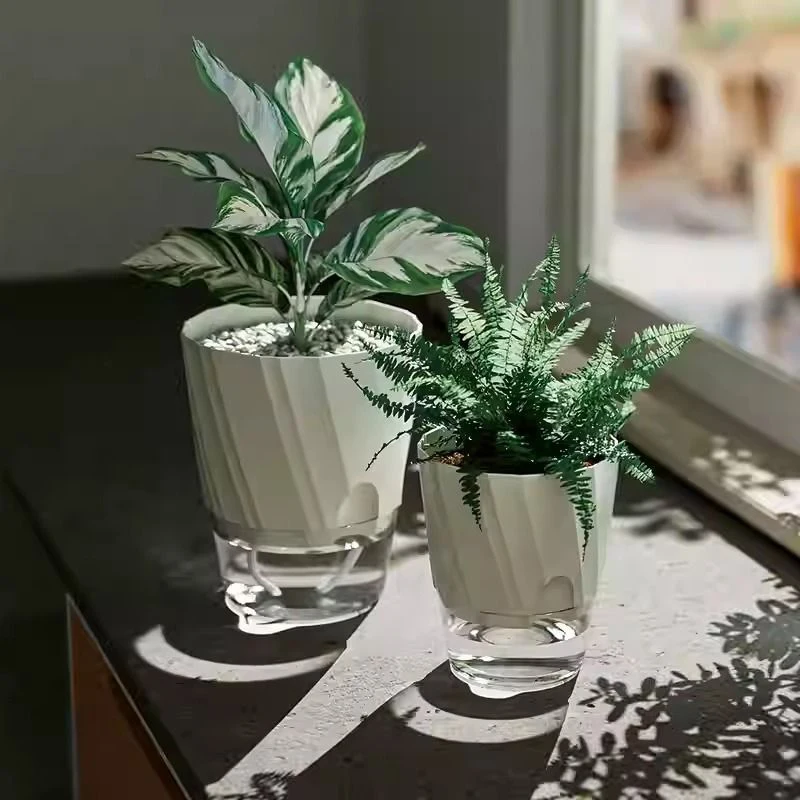 New Lazy Hydroponic Flower Pot Automatic Water-Absorbing Flowerpot Transparent Double Layer Plastic Self Watering Planter Office