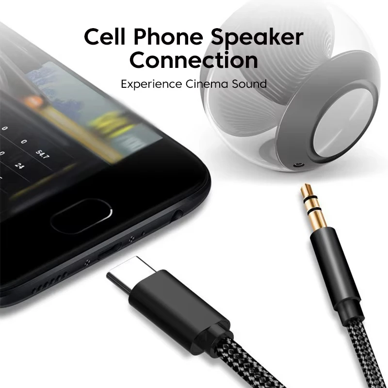 USB C to 3.5mm Aux Adapter Headphone Jack Cable for Car Speaker for Samsung S25 Note 20 S26 Ultra Tab S7 Phone Tablet