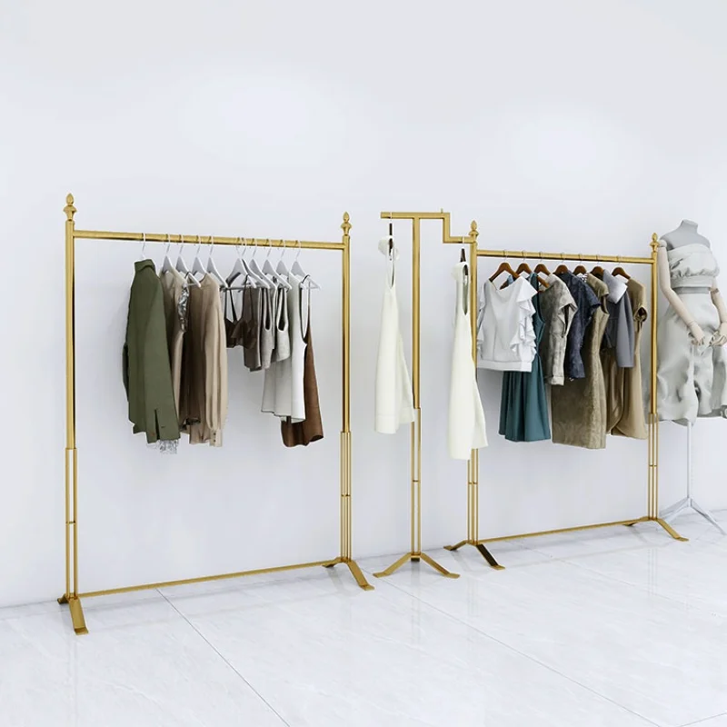 custom，Simple Design Gold Stainless Steel Eletropated Clothing Display Stand and Rack for Boutique Garment Store