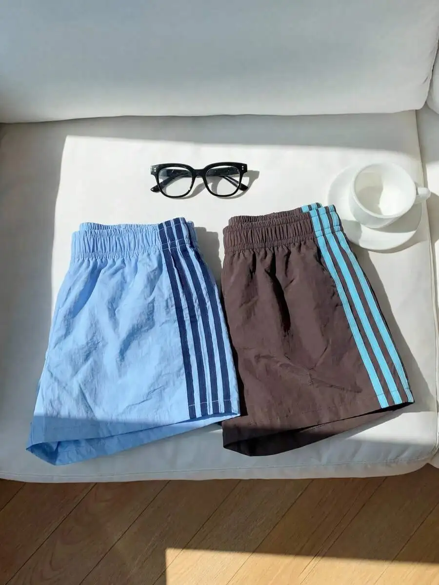 

Casual Loose Elastic Waist Side Stripe Sports Shorts For Women Summer Daily Wear