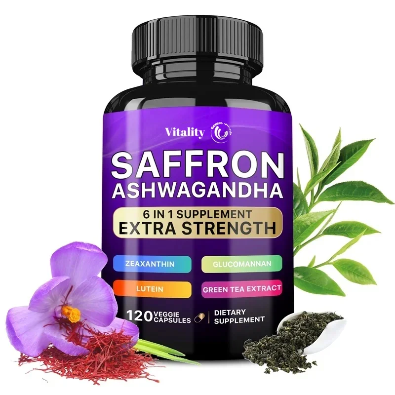 Suplemento de azafrán Glucomanano Extracto de té verde de Ashwagandha Cápsulas de extracto de luteína y zeaxantina - Mejora el estado de ánimo y