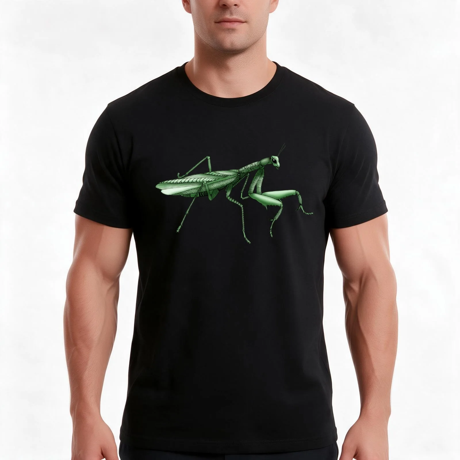 Praying Mantis T-Shirt, Summer Casual Cotton Tee, Oversized Streetwear Tops, Vintage Graphic Print, Loose Fit Short Sleeve