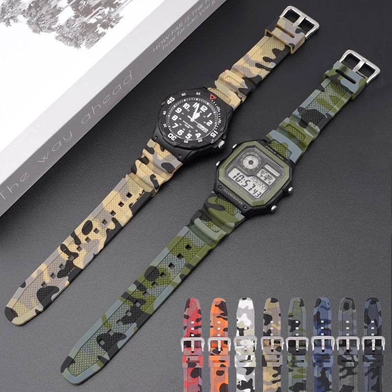 Rubber Watch Strap 18mm for Casio AQ-S810W AE-1200 MRW-200H SGW-300H Camouflage Men Sport Waterproof Replace Watch Band