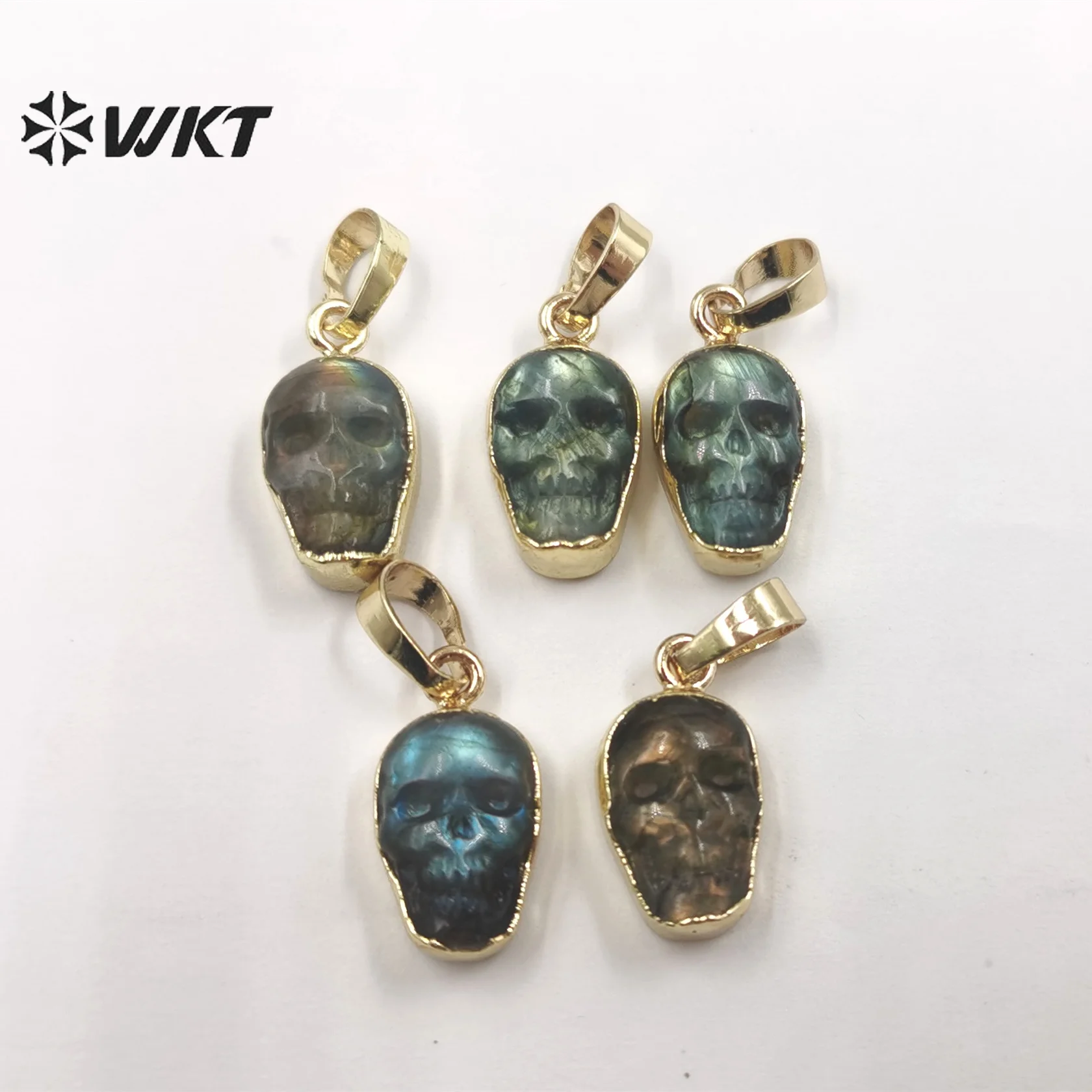 

WT-P1824 WKT 15mm Exclusive New Small Strong Brightly Flash Natural Labradorite Skull Stone Pendant Charms For Jewelry Gift