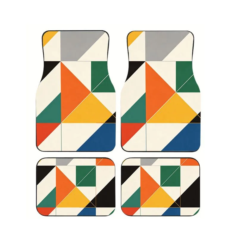 

4pcs Colorful Memphis Geometric Triangle Print Car Floor Mats Non-slip Waterproof Foot Carpets for Modern Auto