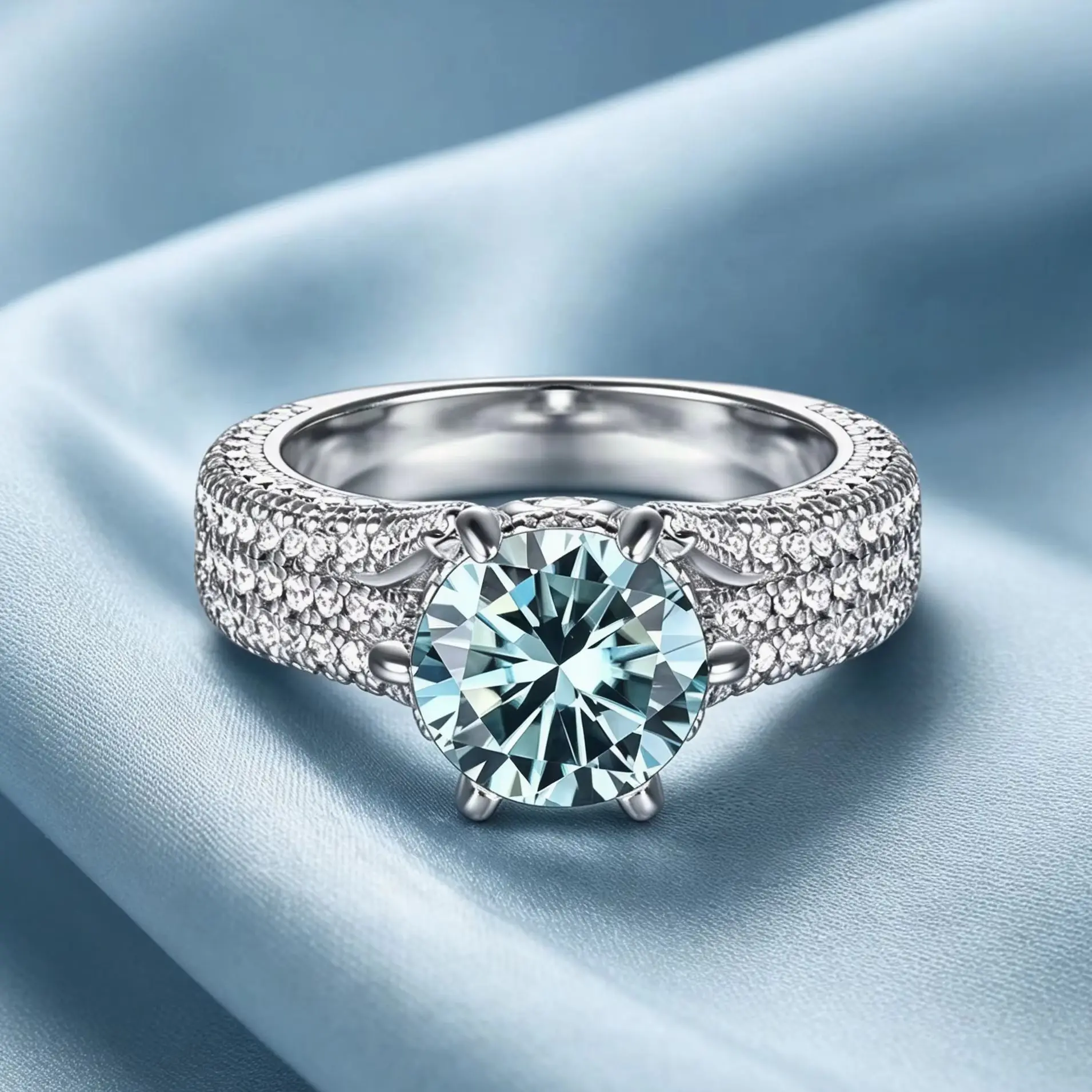 2CT Blue Moissanite Ring For Women Solid 925 Sterling Silver Bridal Female Engagement Wedding Luxury Jewerly
