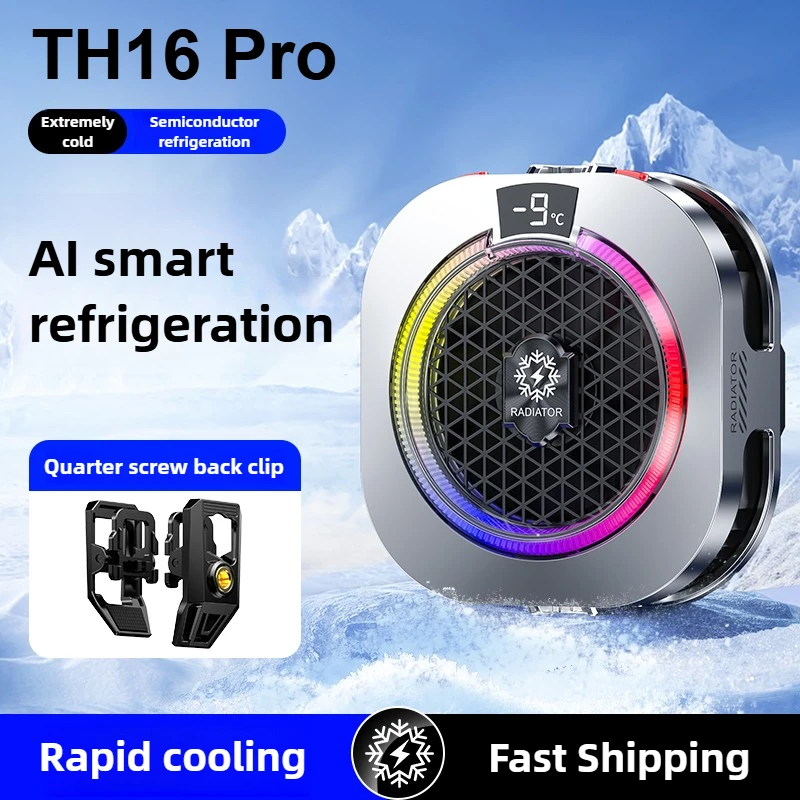 th16-proハイパワーai強力冷却半導体磁気＆バッククリップ式スマホpubgゲームクーラー（iphone-android対応）