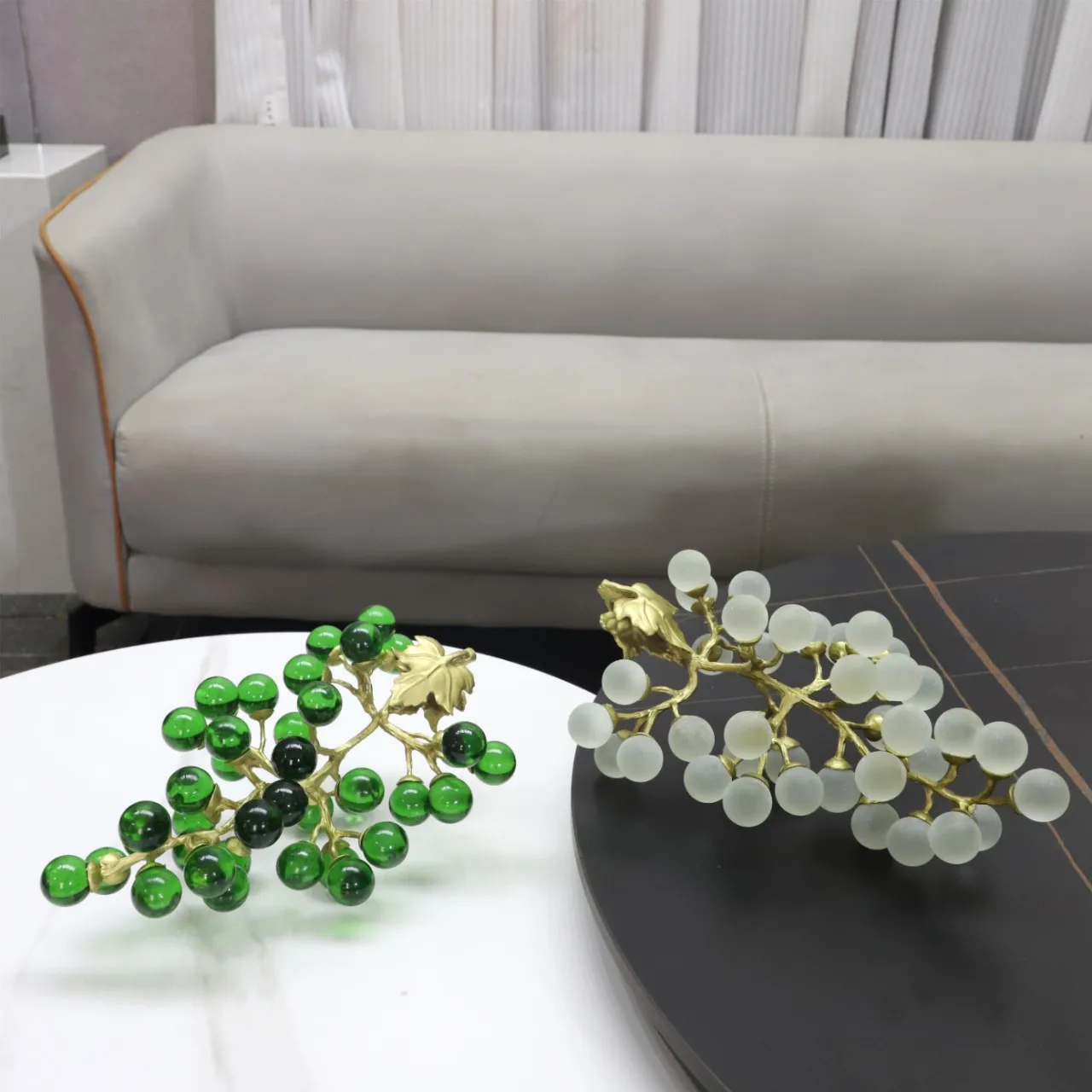 Crystal Grape Metal Handicraft Simulation Ornament Fruit Sculpture Green Transparent Decorative Figurines Home Accessories