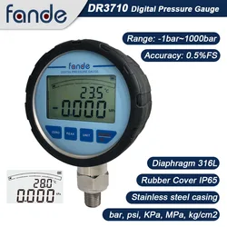 FANDE Manometer, Gummischutz, staubdicht, Genauigkeit 0,5 % FS, Membran 316L, LCD, Edelstahl, Gas-Flüssigkeits-Kraftstoff-Manometer