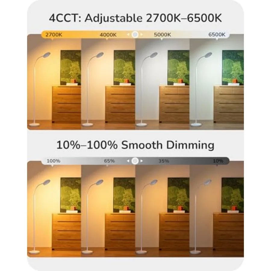 Gooseneck Floor Lamp, 1300LM LED Floor Lamps for Living Room, 4CCT Color Temperature Dimmable Standing Lamp, Remote and Touch C
