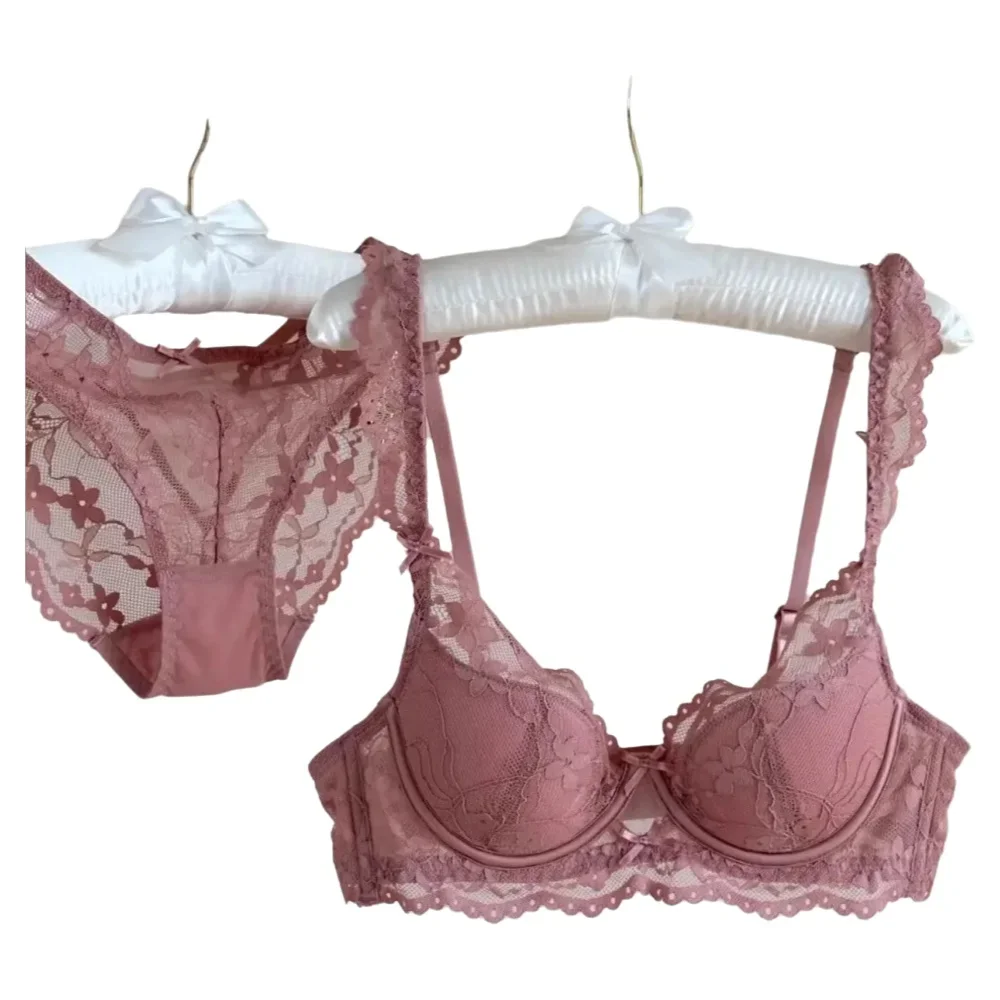 KUCLUT Bow Thin Section Bra Small Breasts Gathered Collect Vice Breasts Comfortable Soft Steel Ring Anti-Sagging Bra Set