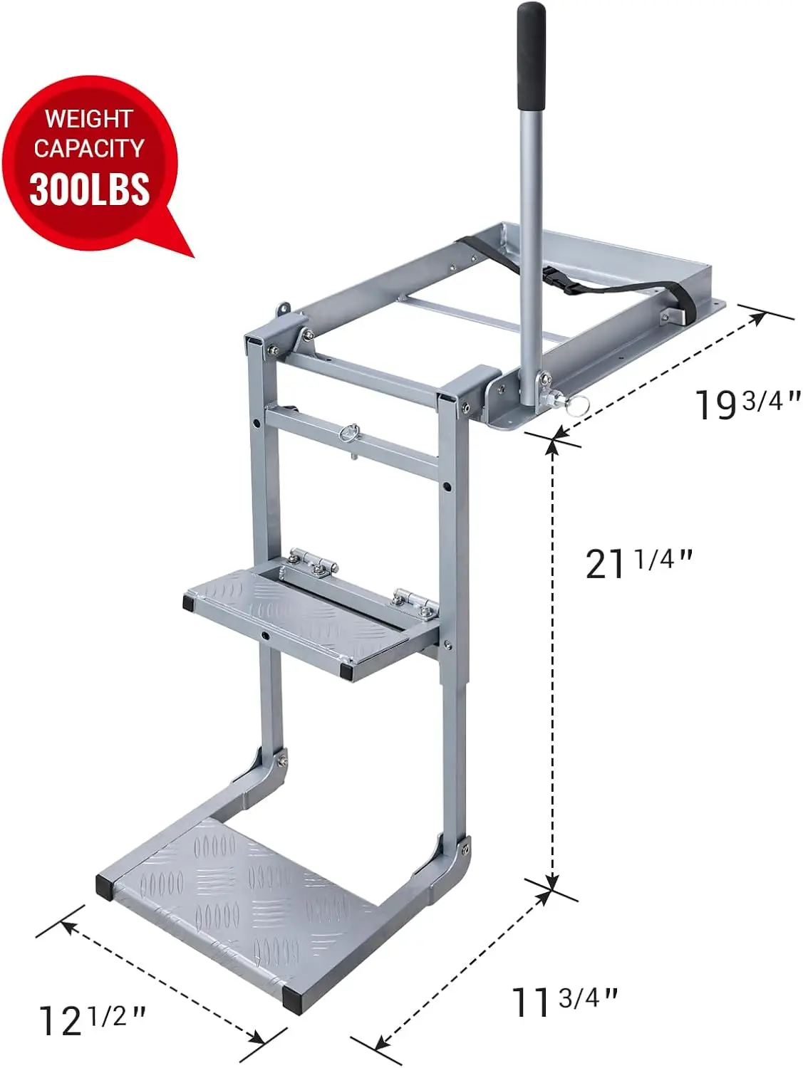 Products Aluminum Foldable Tailgate Ladder Rack with Two Step Pad Rung Retractable Truck Tailgate Step with Handrail, Wide Pe