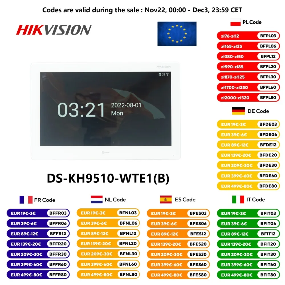 HIKVISION international version 10 inch DS-KH9510-WTE1(B) Indoor Monitor,802.3af POE, app Hik-connect,WiFi,Video intercom