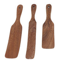 3Pcs Teak Turner Spatula Non Slip Wooden Spatula with Wide Shovel Head for Steak Pizza Milk Salad Home Kitchen Cooking Utensils