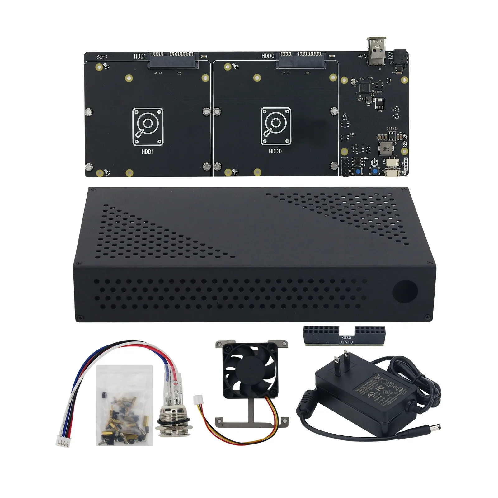 NASPi-Gemini 3.5 NAS Storage Kit with Dual 3.5" SATA HDD Shield Metal Shell for Raspberry Pi 4