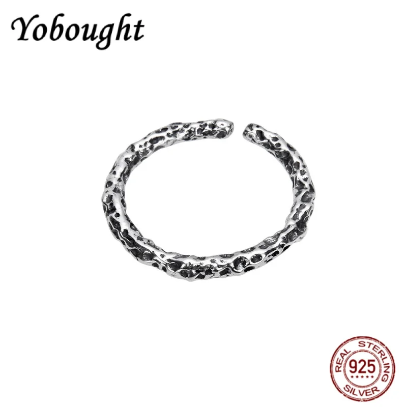 

S925 Sterling Silver Irregular Texture Lava Pattern Fine Circle Ring Men's And Women's Personalized Retro Thai Silver Ring