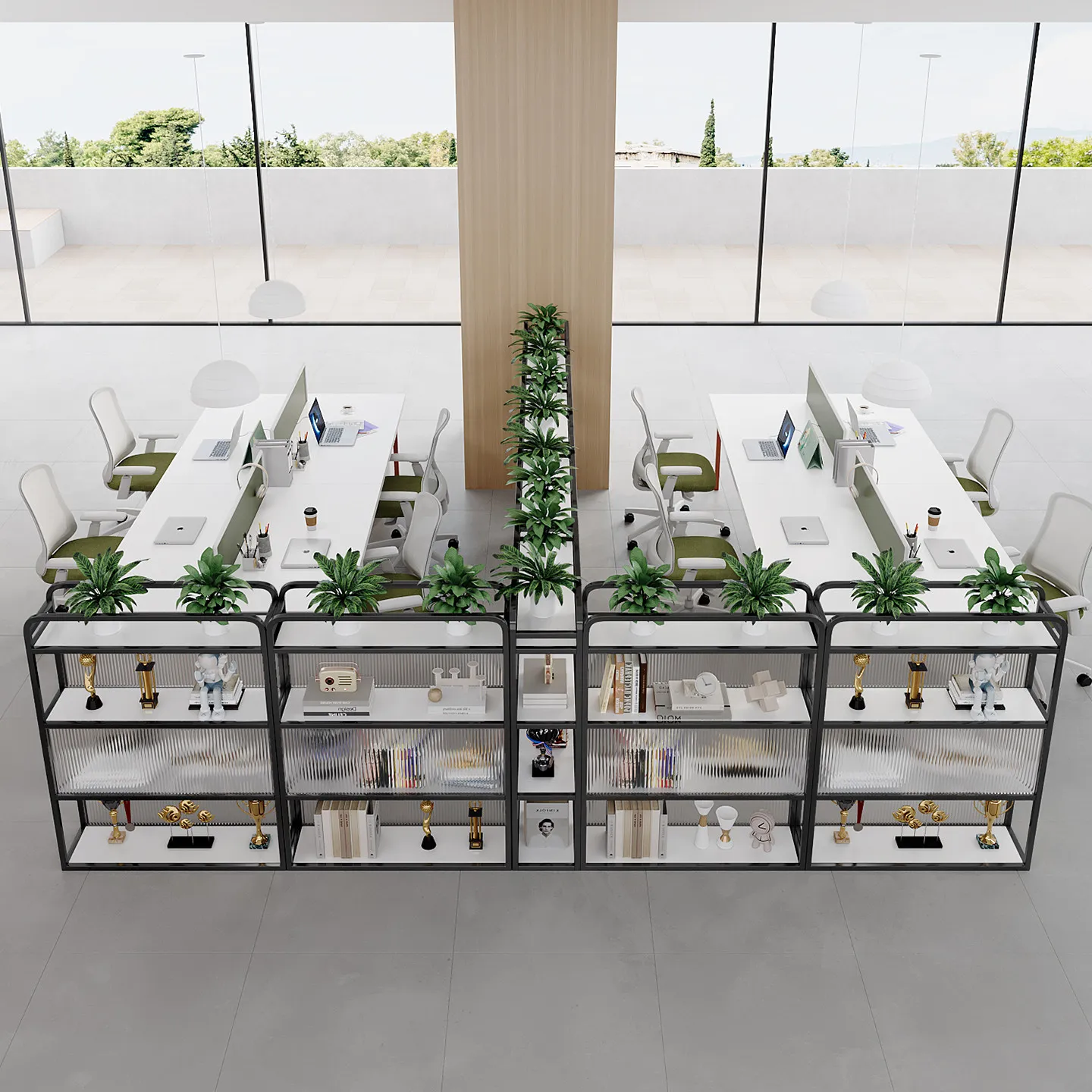 Office Glass Partition Cabinet Modern Simple Company Hotel Green Plant Flower Rack Shelf Workstation Double Sided File Cabinet