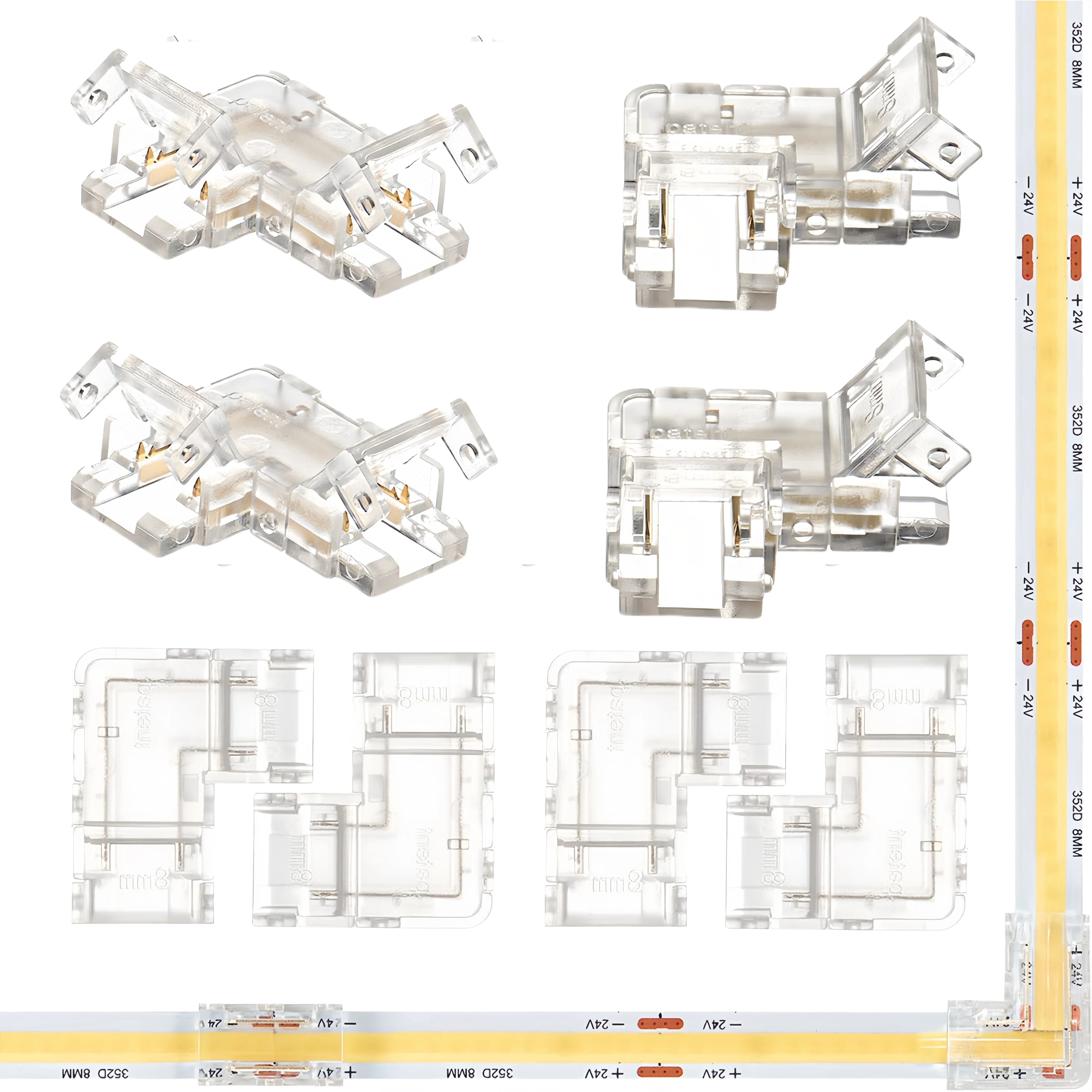 

10 шт. 2-контактные L-образные светодиодные разъемы COB 8 мм, полоса для полосы, беспаечный угловой разъем для 2-контактных светодиодных лент COB
