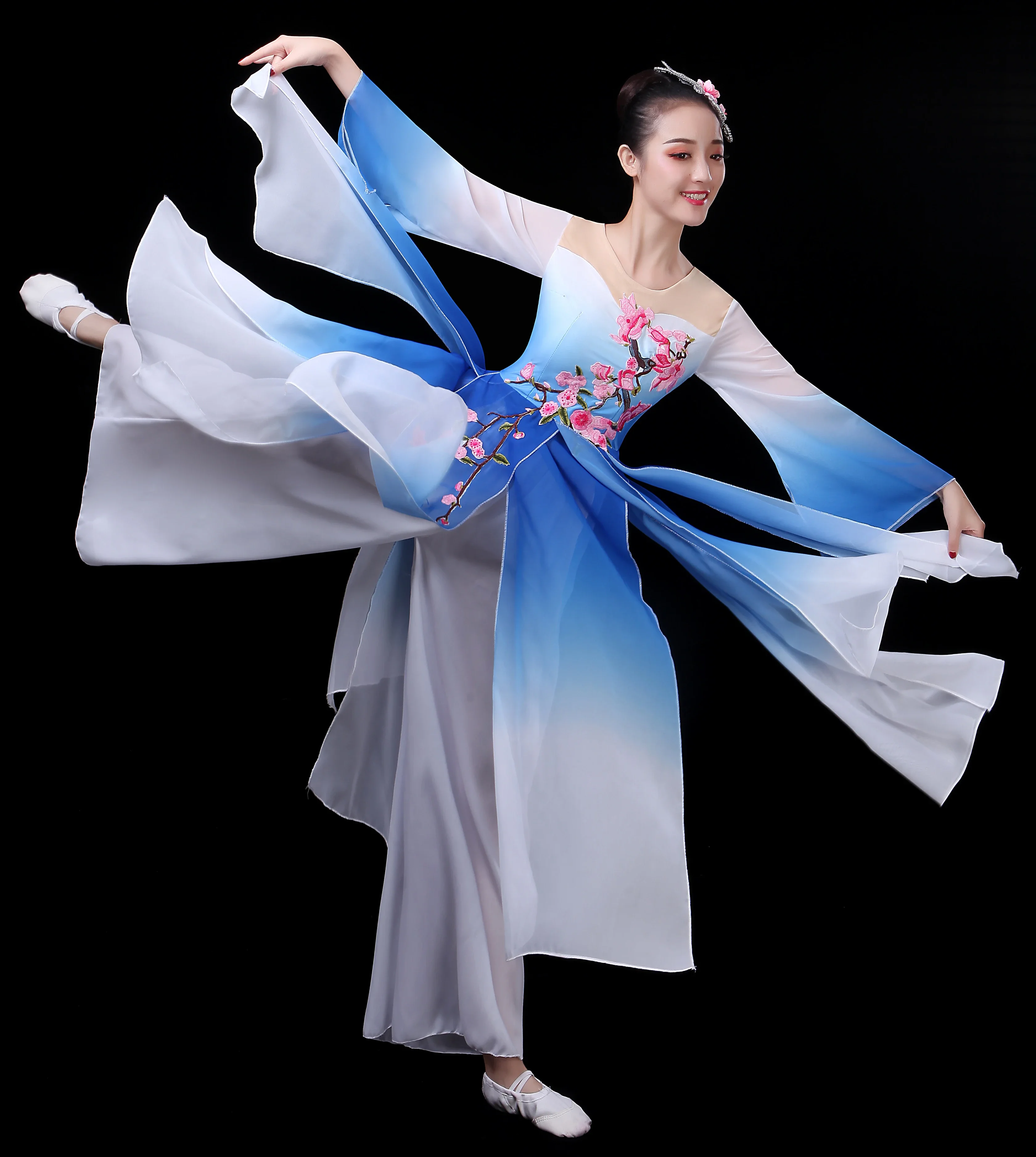 Vestido de dança clássico yangko, elegante ventilador, guarda-chuva, popular, antigo, chinês, traje de dança hanfu, adulto, elegante, conjunto de fadas