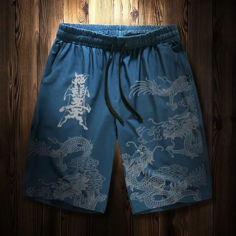 Europe, America and Other Hot-selling Chinese Dragon Element Summer Shorts Men\'s National Tide Loose Leisure Trend New Models